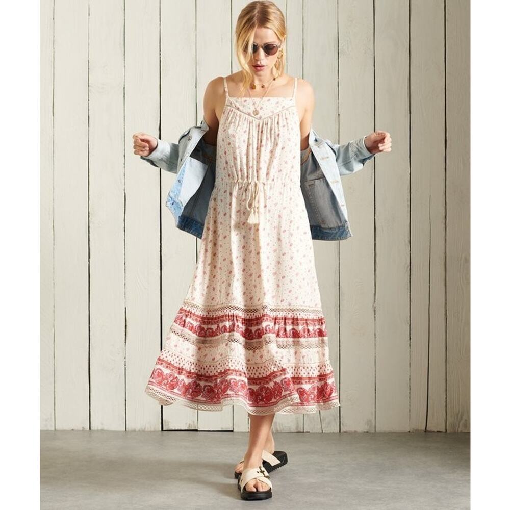 Superdry Ameera Cami Dress Size 6 Pockets Floral Paisley Sleeveless Tiered Boho